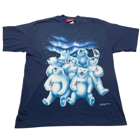VTG 1994 Coca Cola Polar Bears T-Shirt Double Sided Blue size XL NEW WITH TAGS - Picture 1 of 9